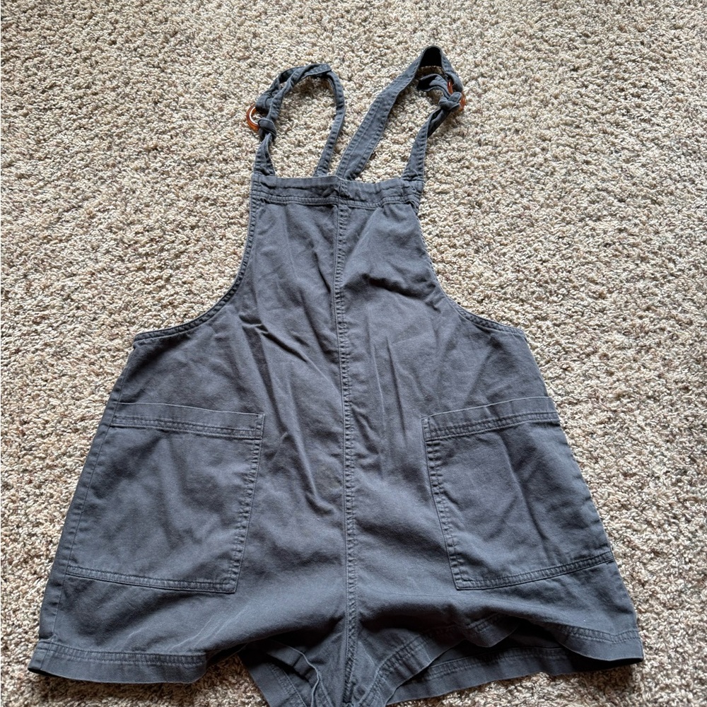 Aerie Gray Denim Short Overalls Large